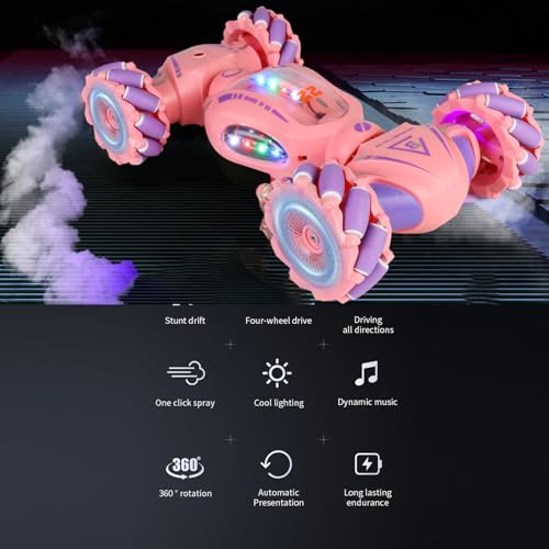 HUIOP Stunt Car 2.4GHz Car Spray Car with Function Lateral Movement,Breathing Light,Deformation,Double-Sided Driving,Wrist Watch-Dual - color: Green, size: 1 battery