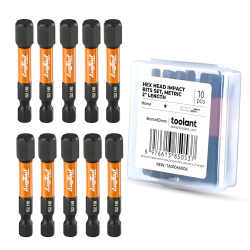 toolant 8mm Impact Hex Bit Set, 10-Piece | CNC-machined tips, S2 alloy steel body, hardened core, magnetic fastener retention, impact-driver use - size: 8mm(10pcs)