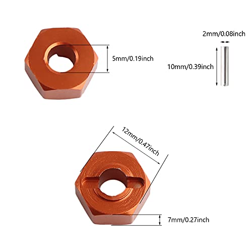 12mm Hex Wheel Hub Mount, Aluminum 7mm Thick with 2x10mm Stub Axle Pins for 1/10 Slash 4x4 & HQ 727 RC Cars Replacement Upgrade Parts (Orange)(Set of 4) - color: Orange