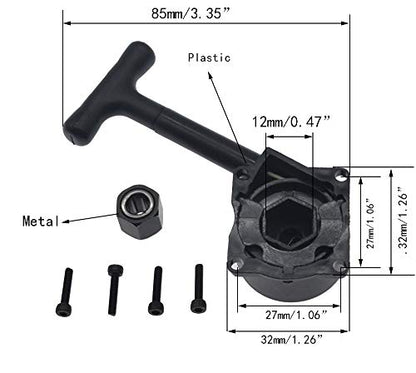 RC Nitro Car Pull Starter R020 Recoil Start & 12mm Hex Nut One Way Bearing for 1/10 HSP Redcat Vertex VX 16 18 21 CXP SH 18 21 Engine(Black)