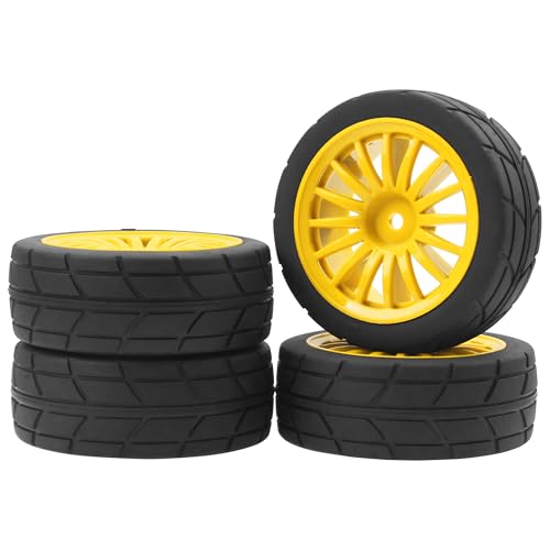 4Pack Vgoohobby OD70mm RC 1/10 On Road Rubber Tires w/Plastic Wheel Rims 12mm Hex Compatible with HSP HPI Redcat Tamiya Traxxas Kyosho 1/10 RC On Road Racing Touring Car (Yellow) - color: Yellow