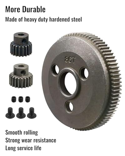 86T 48P Spur Gear Set Fit for 1/10 Traxxas Slash 2WD Rustler/Stampede 2WD | Replace 4686, with 19T 21T Pinions Gear Sets Metal Steel