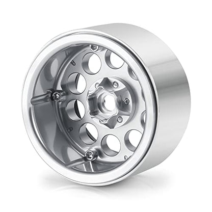 Aluminum 2.2" Beadlock Wheels Rims 35mm for 1/10 RC Crawler Truck Car SCX10,SCX10-II,TRX4,Wraith,4PCS,Silver - color: Silver