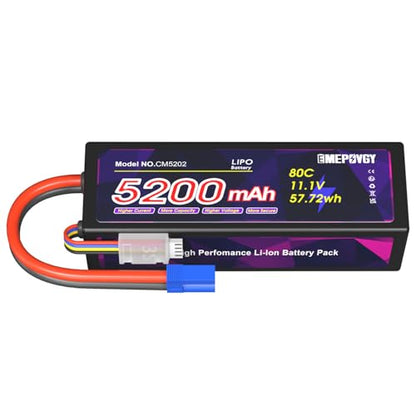 11.1V Lipo Battery 3S 5200mAh 80C Lipos Hard Case with EC5 Connector for RC Car Trucks 1/8 1/10 RC Vehicles - color: EC5