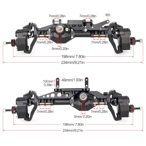 1/10 RC Portal Axles Set with BTA SOA Servo Mount CNC Aluminum One Piece Construction Offset Front Rear Completes Axle Set for Axial Capra 1.9 UTB LCG Cheater Rig 4WS DIY Upgrades (Black) - color: Black