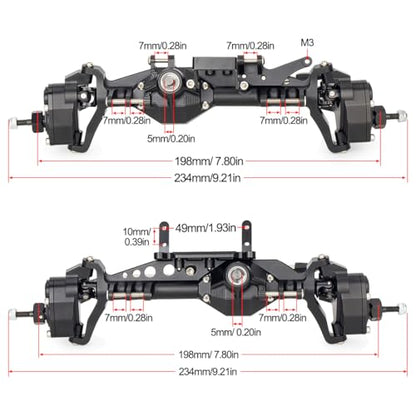 1/10 RC Portal Axles Set with BTA SOA Servo Mount CNC Aluminum One Piece Construction Offset Front Rear Completes Axle Set for Axial Capra 1.9 UTB LCG Cheater Rig 4WS DIY Upgrades (Black) - color: Black
