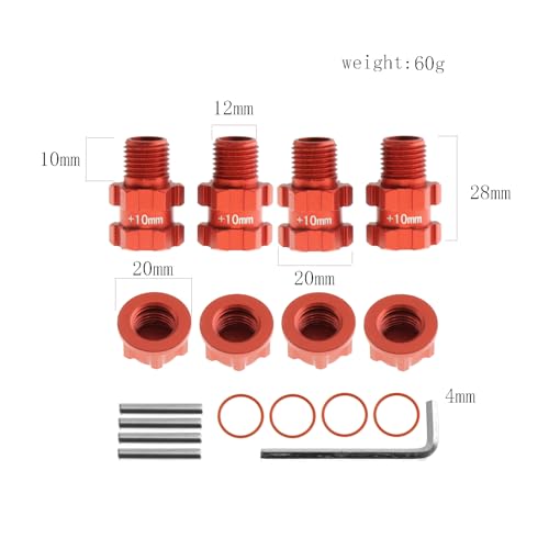 RC Wheel Hex 10mm Extended Wheel Hub Drive 14mm to 17mm with Anti-dust Cap Nuts 17mm Alum for Arrma Senton Granite Big Rock Vorteks 3S Senton Granite Mega550 Infraction Mega570 Upgrade Parts (Red)