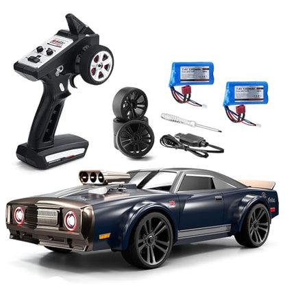 GoolRC RC Drift Car, 1:16 Scale Remote Control, 4WD 35KM/H High Speed Racing, 2.4GHz Drifting for Adults with Cool LED Lights, Extra Drift Tires and 2 Batteries (Blue) - color: Blue, size: 2 Batteries