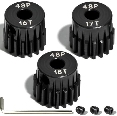 3PCS 48P Pinion Gear Set Hardened Steel 3.175mm Shaft 16T 17T 18T with Screws & Hex for 1/10 RC Arrma Traxxas HPI Kyosho Losi Axial SCX10 Tamiya Monster Truck Buggy Motor Upgrade Parts - size: 16 17 18T