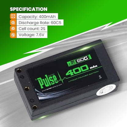Helidirect Pulse 400mah 2S 7.6V 60C LiHV Hardcase Battery with XT-60 Plug Used for Mini Z, XBility 1, Drift, Micro B, Micro, Hobbyplus 1/24 Racing & Drift - Remote Control Car, RC Car Battery