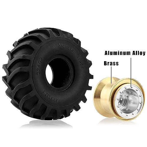 GLOBACT RC Monster Truck Wheel Tires 68 * 33mm for 1/24 SCX24 FCX24, Silver - color: Silver