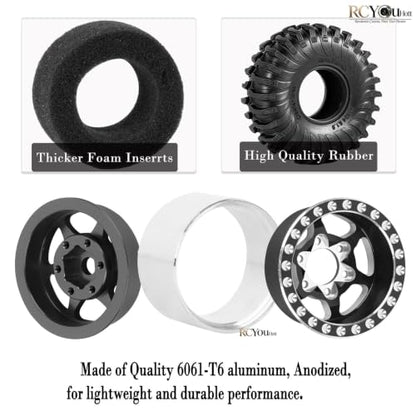 RC 1.0 Beadlock Wheels Tires Set for 1/24 SCX24 FCX24 1/18 Trx4m RC Crawler Car,Aluminum Wheel Rims/Soft Rubber Tires Wheel Tire,(4PCS) 1.0 Beadlock Wheels,Black - color: Black- (Wheel Tires)
