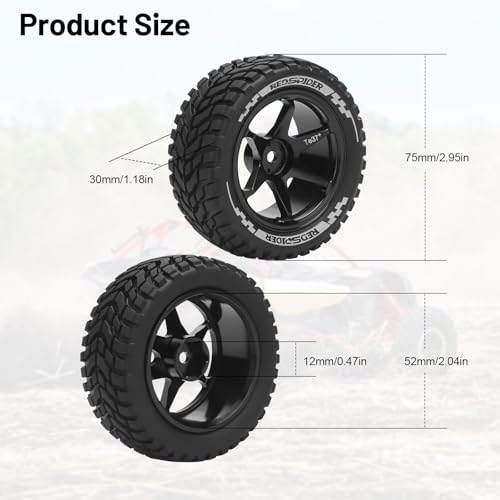 1/10 12mm RC Rally Racing Tires, daitoku RC On Road Tires and Aluminum Wheels for 1/10 Tamiya TT01 TT02 XV01 TA06 A959 PTG2 HPI KYOSHO PTG2 Traxxas - Style D (Black) - color: Style D (Black)