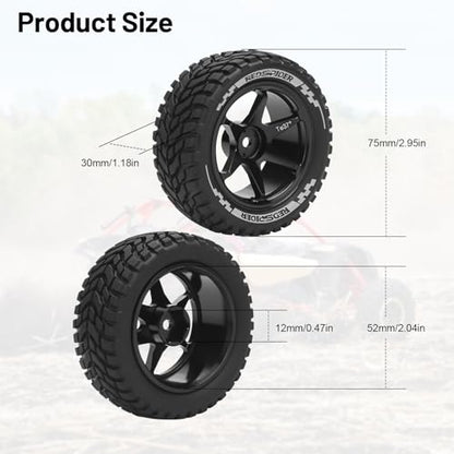 1/10 12mm RC Rally Racing Tires, daitoku RC On Road Tires and Aluminum Wheels for 1/10 Tamiya TT01 TT02 XV01 TA06 A959 PTG2 HPI KYOSHO PTG2 Traxxas - Style D (Black) - color: Style D (Black)