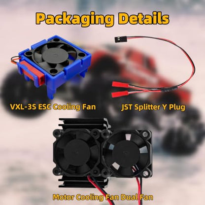 VXL-3s ESC Cooling Fan and Motor Cooling Fan Dual Fan Set Compatible with 1/10 Traxxas Slash 4×4 VXL Rustler 4X4 Stampede 4X4 Hoss 4×4 Velineon VXL-3s Heat Sink, Black - color: Black