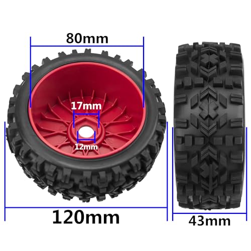 ShareGoo RC Hobby OD 4.72" 1/8 Scale RC Buggy Wheels & Rubber Tires 17mm Hex Rims Compatible with Arrma Typhon 3S 6S Kyosho Losi 8IGHT Traxxas Redcat HSP HPI 1/8 Scale Off Road Car Buggy (Red) - color: Red