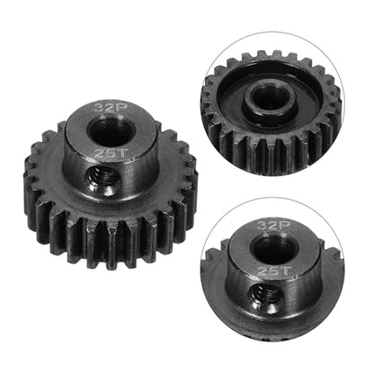 32P Steel Pinion Gear Set 25T for 5mm Shaft Hardened Steel Pinion Gear with Shaft Coupler Connector for RC Motor - style: 25T