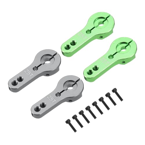 MECCANIXITY 4 Pcs Aluminum Alloy 25T Steering Servo Arm Horn for DIY RC Car/Boat/Airplane Boat Accessories, Green/Gray - color: Green/Gray
