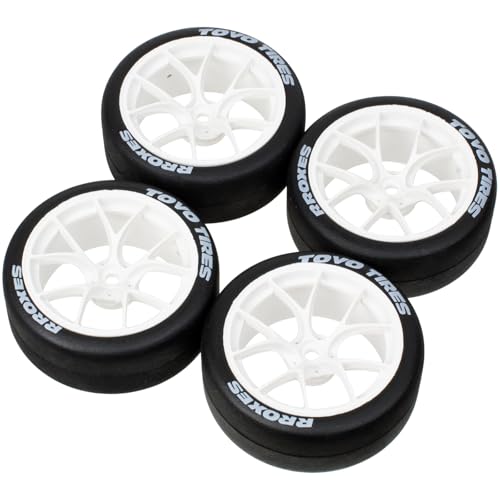 1/10 On-Road RC Car Wheel Rims & Rubber Tire 12mm Hex for Traxxas Nitro 4-Tec 2.0 Tamiya TT-01 / TT-02 HSP HPI (White) - color: White