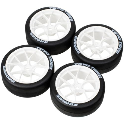1/10 On-Road RC Car Wheel Rims & Rubber Tire 12mm Hex for Traxxas Nitro 4-Tec 2.0 Tamiya TT-01 / TT-02 HSP HPI (White) - color: White