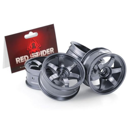 REDSPIDER • Aluminum 1/10 RC Drift Wheels 12mm Hex for 1:10 Rally Racing Car Tires Tamiya TT01 TT02 XV01 TA06 A959 PTG2 HPI KYOSHO HSP PTG2 Touring Street Tyres 4pcs (Titanium) - color: Titanium