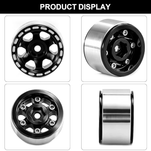 1.0" Beadlock Aluminum Wheels and 63mm Soft Rubber Tires | for SCX24, TRX4M, Ascent 18, FCX24, 1/18 1/24 RC Crawler, 7mm Hex, 0mm Offset, with Foam Inserts, (Black345) - color: Black 345