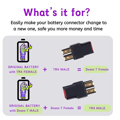 RC Battery Accessory Kit,No Wires TRX Male (Black) Connector Switch to Deans T Female (red) Adapter, for Remote Control Toy Boat FPV Drone Car etc - 1 Pcs with 11.1V USB Charger Cable