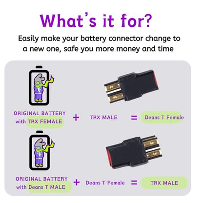 RC Battery Accessory Kit,No Wires TRX Male (Black) Connector Switch to Deans T Female (red) Adapter, for Remote Control Toy Boat FPV Drone Car etc - 1 Pcs with 11.1V USB Charger Cable