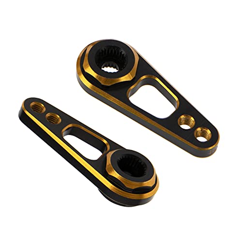 2Pack Vgoohobby Aluminum Alloy RC Double Hole 25T Steering Servo Arm Horn Compatible with Recat Axial SCX10 90046 Traxxas TRX-4 1/10 RC Crawler Climbing Car (Gold-Black) - color: Gold-black