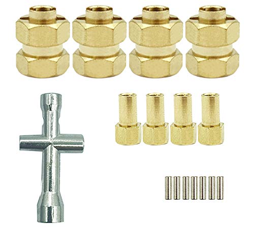 Brass 7mm Extended Hex Wheel Hubs for 1/24 SCX24 RC Crawler | 9.5mm Offset Extension 4Pcs Hex Drive Adapter CNC Machined High Strength Easy To Install Wear Resistant - size: Brass