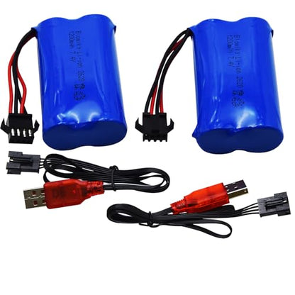 Blomiky 2 Pack 7.4V 1200mAh Li-ion with SM-4P Plug Rechargeable Battery Suitable for Some King RC Crawler Trucks / 2837