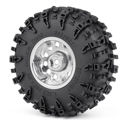4Pcs 1.3" Beadlock Metal Wheels Rims Hub & Rubber Tires 70mm Set，#A | For 1/24 Axial SCX24, For 1/18 Tra-xxas TRX4-M, RC Crawler Car, Upgrades - color: #a