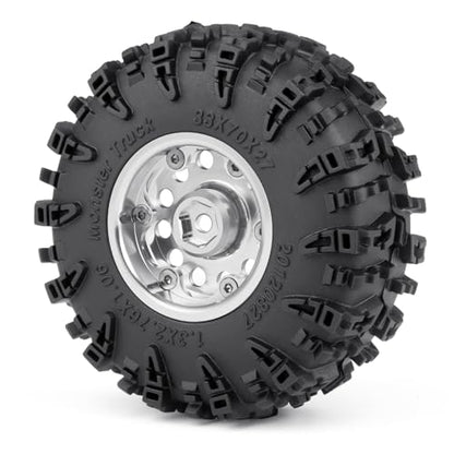 4Pcs 1.3" Beadlock Metal Wheels Rims Hub & Rubber Tires 70mm Set，#A | For 1/24 Axial SCX24, For 1/18 Tra-xxas TRX4-M, RC Crawler Car, Upgrades - color: #a
