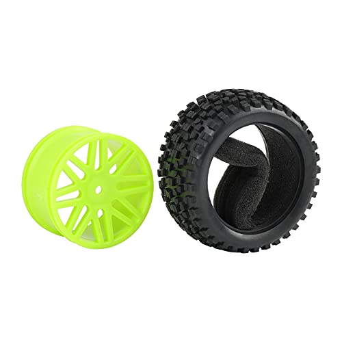 RC Tires Wheels Set, Green, 1/10 Scale, 12mm Hex | Compatible with Traxxas Rustler Stampede Slash Bandit, Front & Rear, Off-Road Tires for RC Car - color: Green