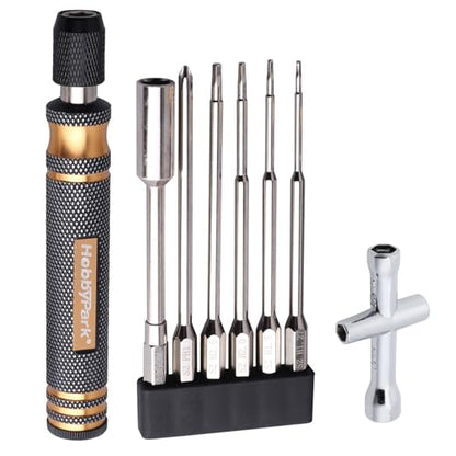 HobbyPark 6 in 1 RC Hex Driver Screwdriver Set 1.27mm 1.5mm 2.0mm 2.5mm & Hex Nut Driver & Phillips Bit and Wheel Wrench for RC Cars Trucks Crawler Hobby Pocket Tool Kit
