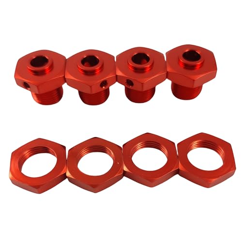 17mm Aluminum Wheel Hex Hub & Nut Set for ARRMA Typhon 4X4 3S BLX (Red) | 550 MEGA,1/8 Scale,Fits Hex Wheels,Upgrade Parts,AR310906 Compatible,ARA310906 ,AR310904 Compatible,ARA310904 Compatible - color: Red