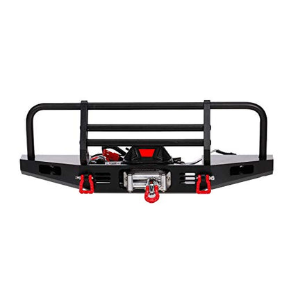 GoolRC Metal Front Bumper with Winch 2 LED Light for 1/10 RC Car Crawler Compatible with Replacmenet for TRX Hsp Redcat Rc4wd Tamiya Axial Scx10 D90 HPI Car Upgrade