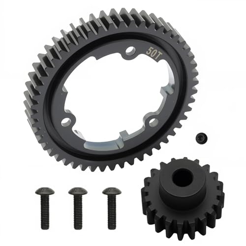 50T M1.0 Spur Gear+18T Pinion Gear Fits for Traxxas 1/10 Maxx 1/5 X-Maxx | Hot Racing Hardened Steel Spur Gear RC Cars Spare Parts Fits Traxxas 1/10 E-REVO 2.0 VXL 1/7 XO-1