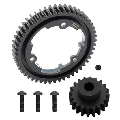 50T M1.0 Spur Gear+18T Pinion Gear Fits for Traxxas 1/10 Maxx 1/5 X-Maxx | Hot Racing Hardened Steel Spur Gear RC Cars Spare Parts Fits Traxxas 1/10 E-REVO 2.0 VXL 1/7 XO-1