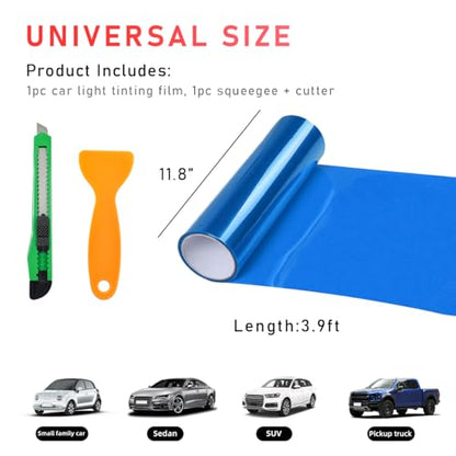 povtii Tint Vinyl Film Sticker Sheet Roll for Car Headlight, 12×48 Inch Auto Taillight Vinyl Wrap Film, Self Adhesive Fog Light Vinyl Film with Squeeze & Cutter, Car Accessories (Dark Blue) - color: Dark Blue