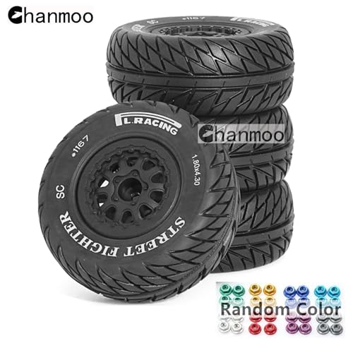 1/10 RC Short Course Truck Wheels and Tires with 12mm Hex 1:10 Scale Off Road Tyres for 1/10 RC Off-Road Car Traxxas TRX4 Slash Arrma Losi Tenacity Vkar 10sc Hpi RC Buggy Car 4PCS (E Tires) - color: E Tires