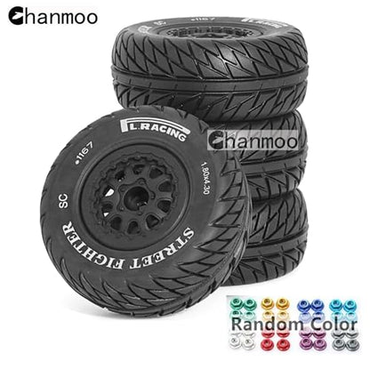 1/10 RC Short Course Truck Wheels and Tires with 12mm Hex 1:10 Scale Off Road Tyres for 1/10 RC Off-Road Car Traxxas TRX4 Slash Arrma Losi Tenacity Vkar 10sc Hpi RC Buggy Car 4PCS (E Tires) - color: E Tires