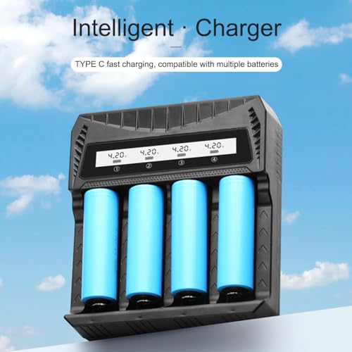Smart LCD USB Charger, Compatible with 18650 4.2V Rechargeable Lithium Batteries, Supports 1/2/4 Slots, and Compatible with 1.2V NiMH AA/AAA Batteries，Rechargeable Lithium aa Batteries - color: 4 Slots