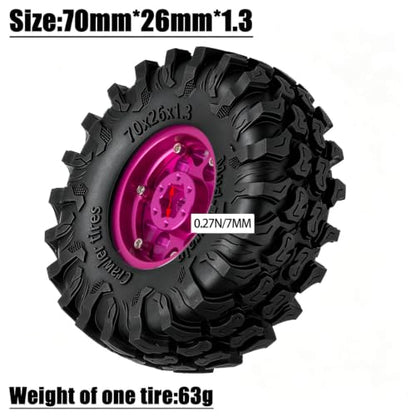 for 1/18 1/24 Axia l SCX24 TRX4M,1.3 Beadlock RC Wheels and Tires,1.3" Aluminum & Brass RC Wheel Hub Rim Rubber Tires RC Truck Tires Heavy Duty Rim.Pink 4PCS - color: (4pcs）pink