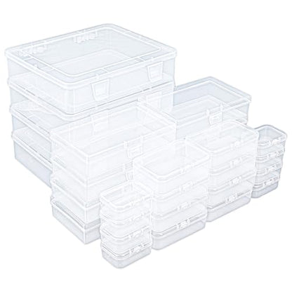 Goodma 28 Pieces Mixed Sizes Rectangular Clear Plastic Storage Box | Empty Mini Containers, Hinged Lids, For Small Items, Craft Projects - size: Mixed Sizes
