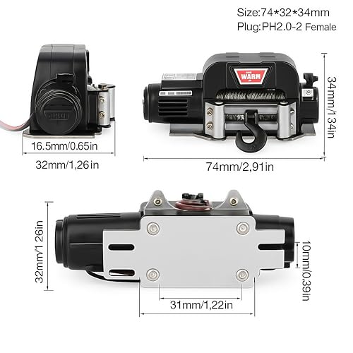 AMK RC Winch, 1/10 Metal Winch Kit with Controller, RC Crawler Accessory for TRX4 TRX6 Axial SCX10 D90 CC01 TF2 Wrangler 90046 90047 D110 (Black) - color: Black