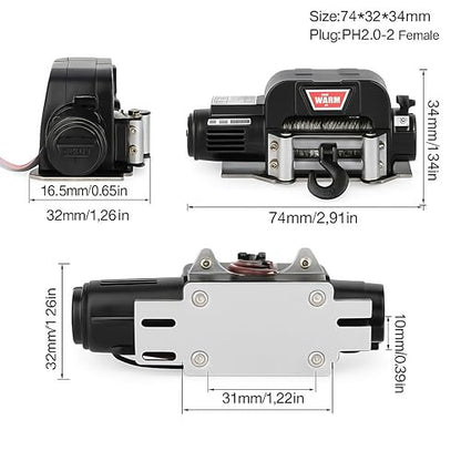 AMK RC Winch, 1/10 Metal Winch Kit with Controller, RC Crawler Accessory for TRX4 TRX6 Axial SCX10 D90 CC01 TF2 Wrangler 90046 90047 D110 (Black) - color: Black