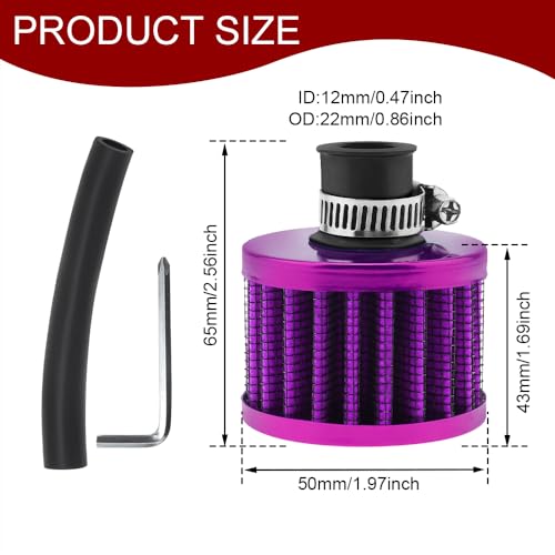 2PCS Valve Cover Breather Filter, Crankcase Breather Filter, Auto Cone Mini Oil Air Intake Filter, Car Valve Cover Oil Breather Turbo Vent Crankcase Cleaner Accessory for Most Cars (Purple)