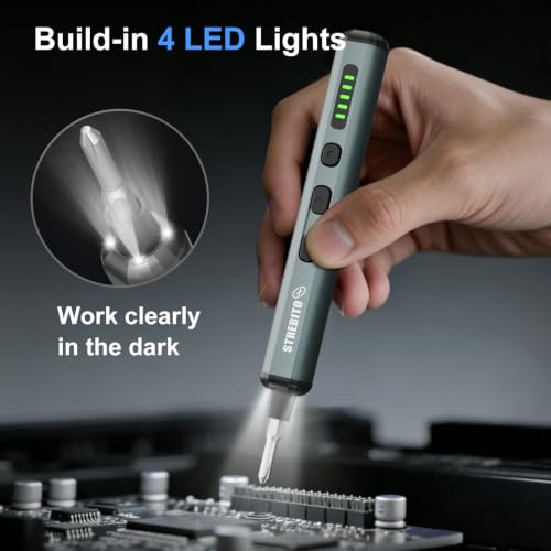 STREBITO Electric Screwdriver, 67 in 1 Mini Electric Screwdriver | 50 S2 Magnetic Bits, 5 Torque Settings, 4 LED Lights, Precision Screwdriver Set for Laptop, Computer & Electronics Repair - color: Standard Black
