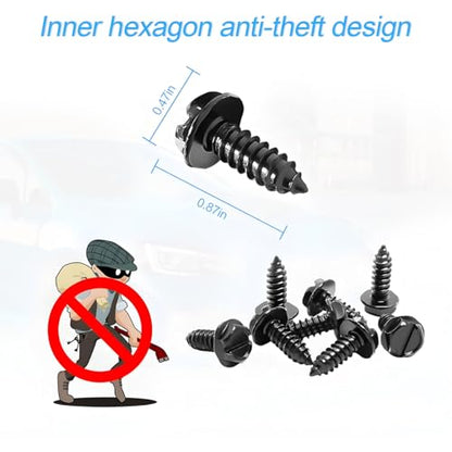 YALOK 8PCS Cross License Plate Screws, M6 Mounting Kit, Black | stainless steel hardware, rust-resistant finish, tamper-resistant fasteners, includes nuts and caps, front or rear mounting - color: Cross-Black Set, size: 8PCS